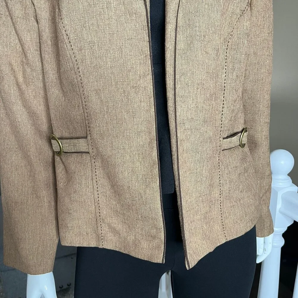 Sag Harbor Women's Jacket Blazer Long sleeve Suit Brown Size 14 Lightweight #685